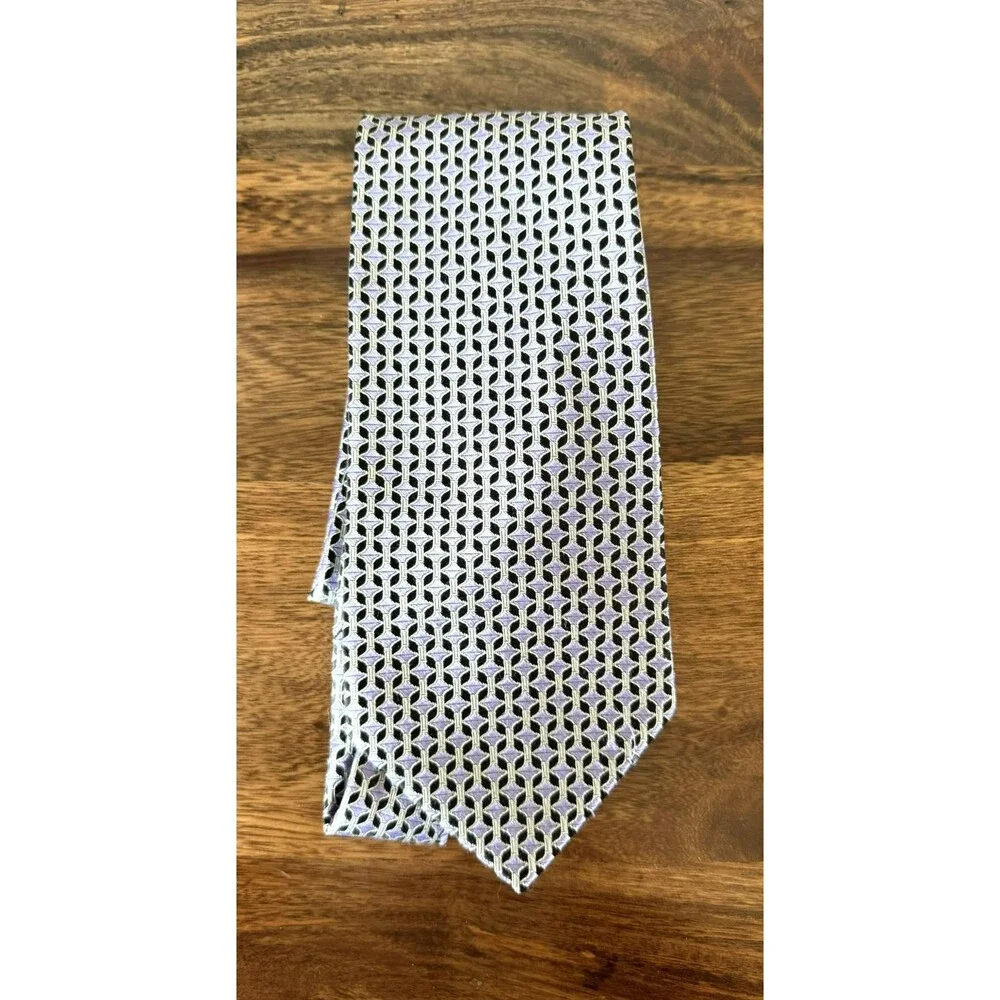 Jones New York Men's Purple Silver Black Geometric Silk Woven Neck Tie